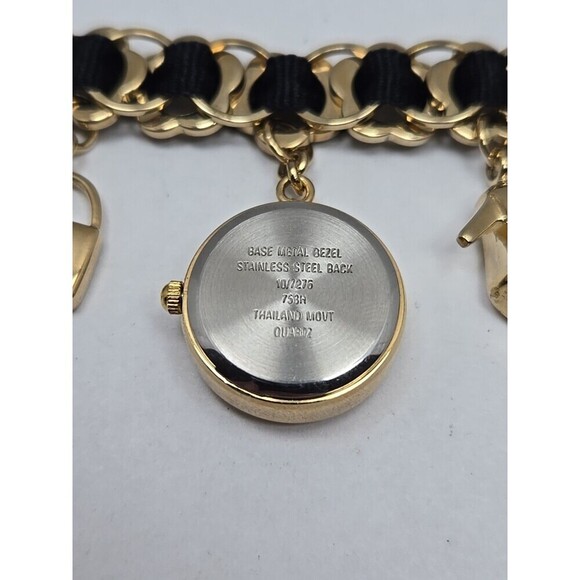 Anne Klein Charm Bracelet Watch Gold Tone Black Chain Purse Charms New Battery - Picture 9 of 9
